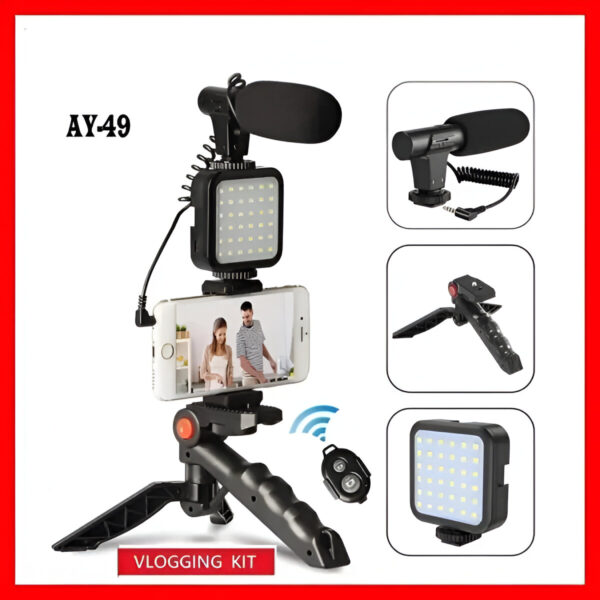 Original Vlogger video making Kits Vlog Microphone LED Fill Light Mini Tripod With Remote Key mobile holder in Pakistan at the cheap price.